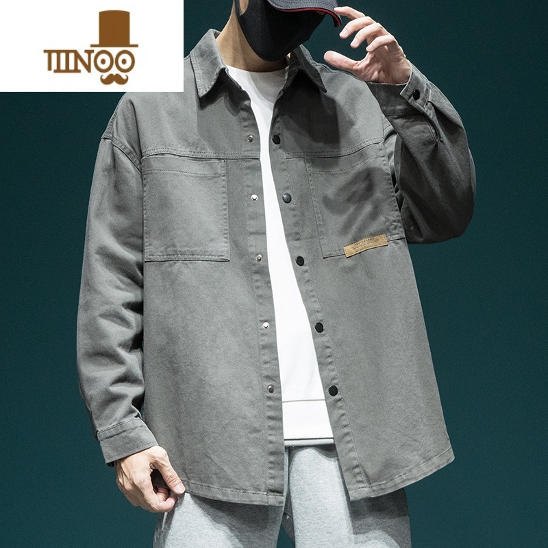 YANXU日系百搭痞帅工装衬衫男士长袖宽松大码潮牌休闲百搭衬衣外套夹克高清大图