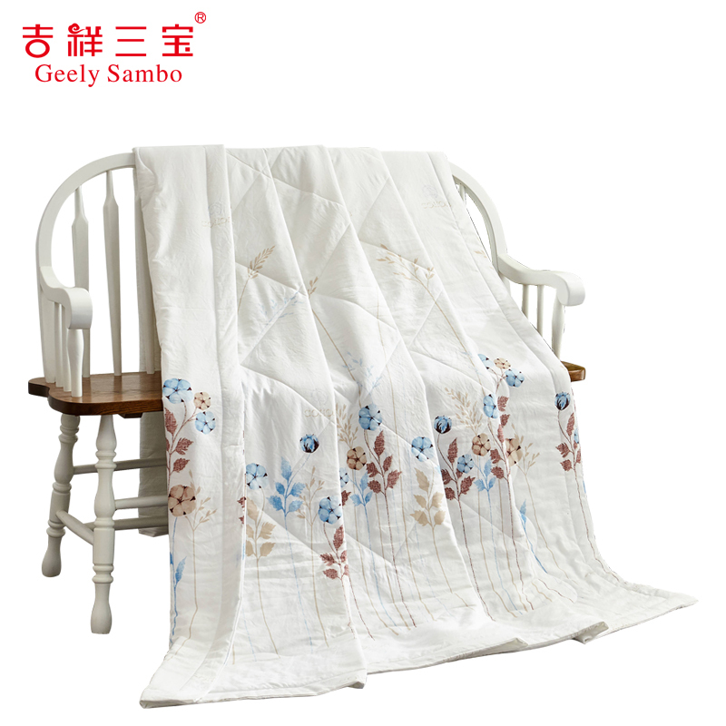 吉祥三宝(Geely Sanbo)家纺 可水洗夏凉被 空调被夏凉被被子被芯 平纹花朵 花间梦语纤维夏被 2.0m床