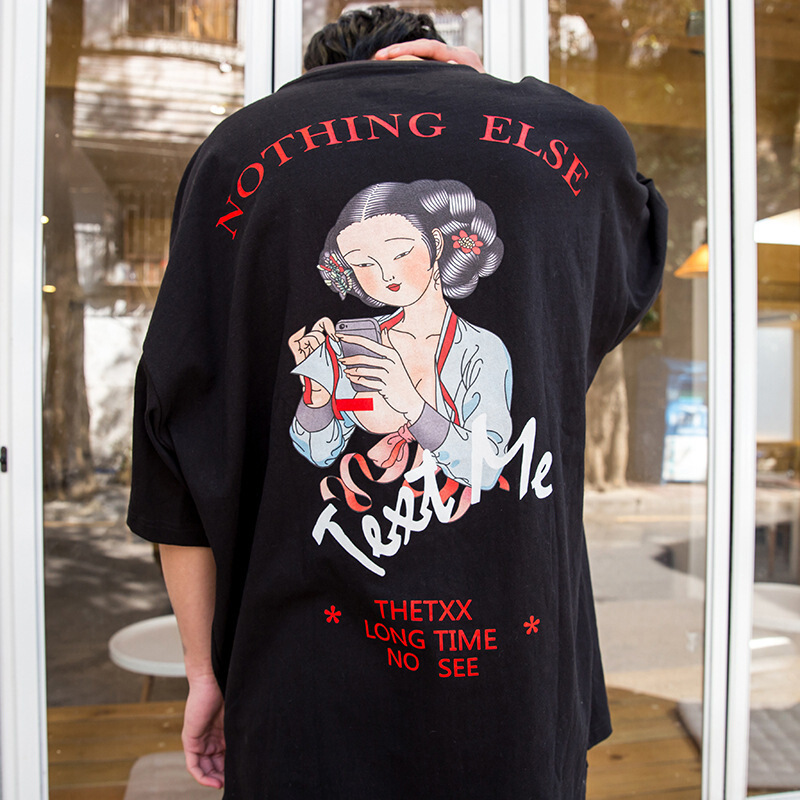 欧美嘻哈潮牌oversize宽松短袖T恤男女情侣装情侣宽松圆领夏短tee