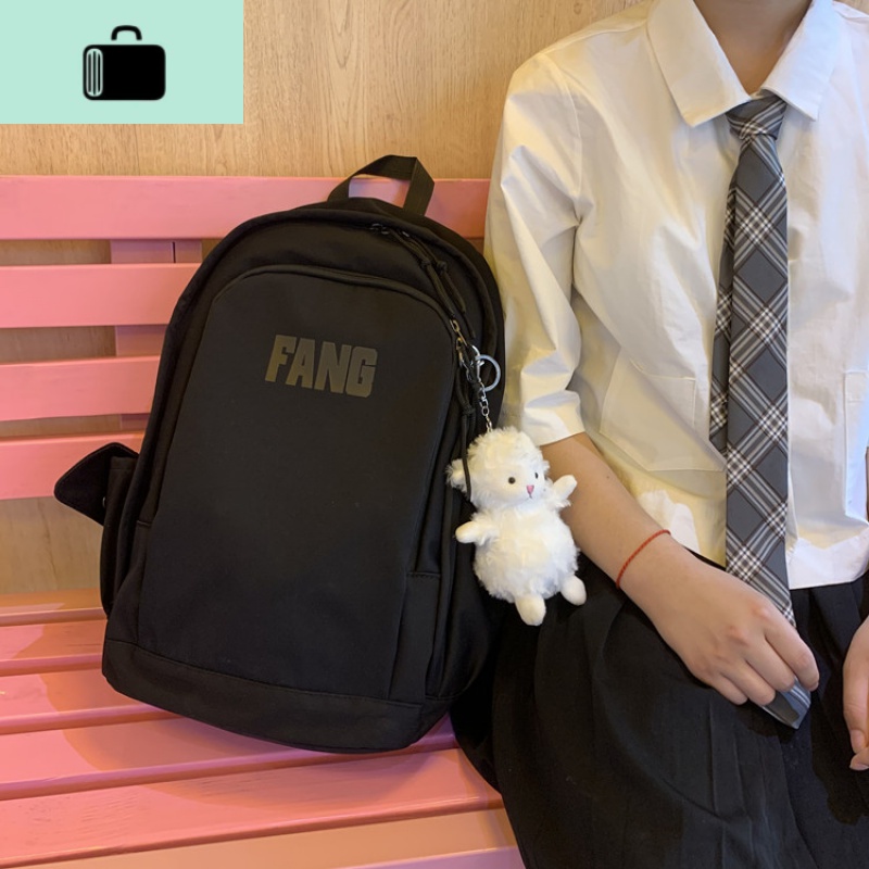书包女原宿ulzzang 高中学生森系背包初中生简约百搭大容量双肩包NEW LAKE 黑色