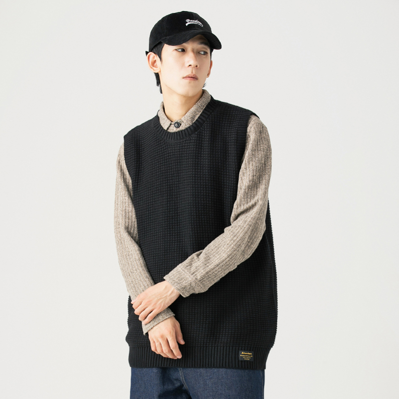 baluoshang秋冬情侣宽松休闲毛衣背心男韩版潮流无袖坎肩男士针织马甲