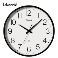 天王星(Telesonic)电波钟表客厅挂钟家用时尚时钟挂墙轻奢大气挂表智能自动对时 黑色（直径43厘米）自动对时
