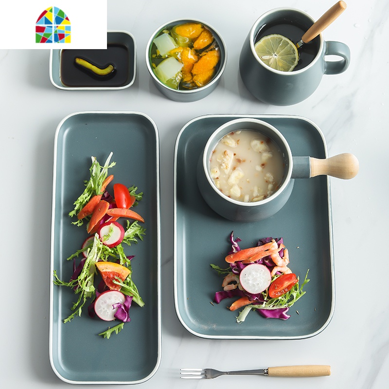 餐具一人食创意家用北欧陶瓷网红日式麦片早餐碗碟单人手柄碗套装 FENGHOU 莫绿手柄碗高清大图
