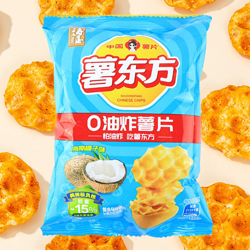 海玉薯东方土豆薯片充气包薄脆喷香非油炸更健康休闲零食海南椰子味20g*15袋