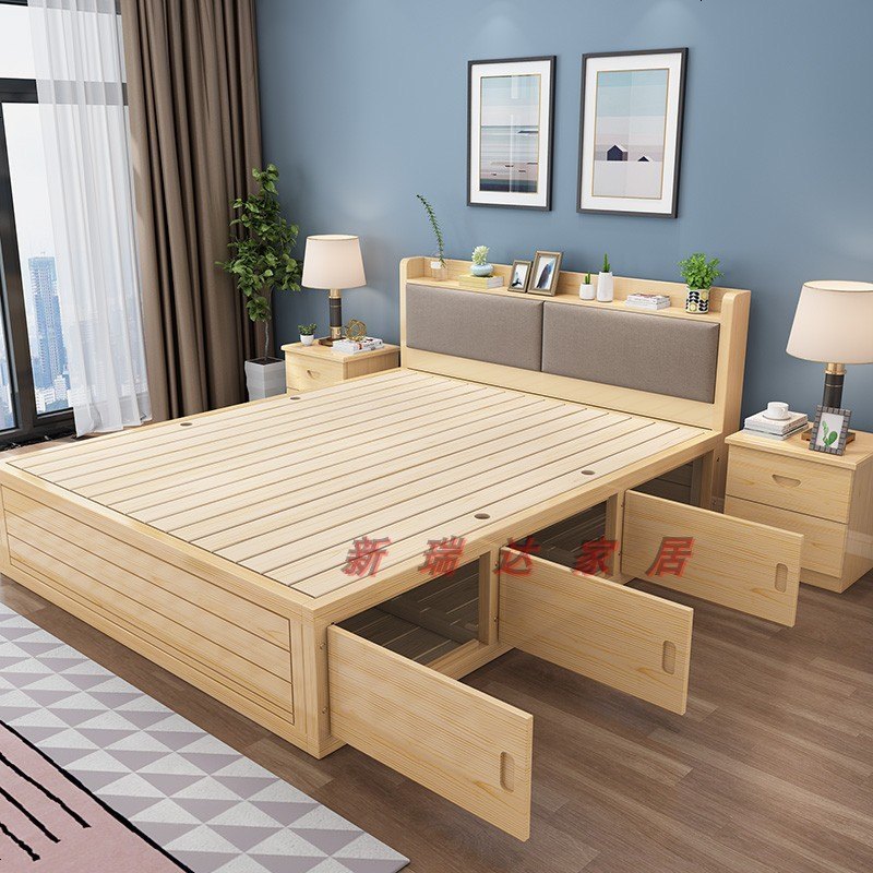 实木高箱床低箱硬骨架床双人气动床储物液压杆榻榻米松木定做床