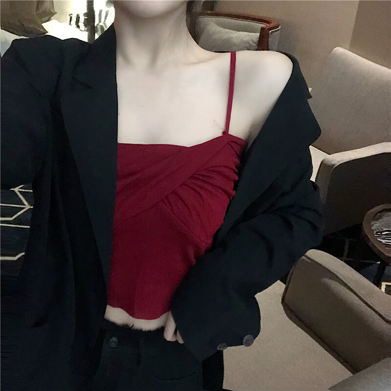 波迷娜(BOMINA)网红美背夏季心机小吊带性感百搭胖韩风性感交叉外穿吊带背心女200斤大码内搭短款针织上衣无袖
