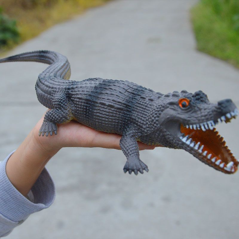 黄色30cm大鳄鱼 仿真软胶发声小鳄鱼玩具塑胶小动物模型吓人摆件捏捏