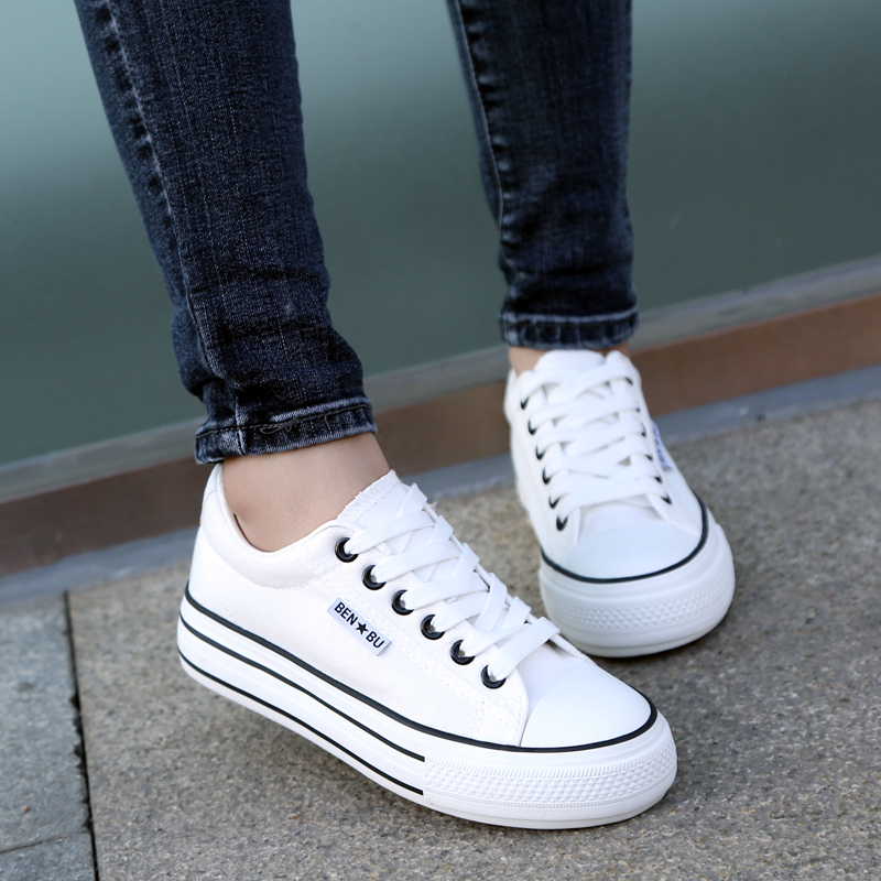 ideamini春季新款低帮厚底帆布鞋女透气小白鞋松糕底学生休闲鞋运动鞋