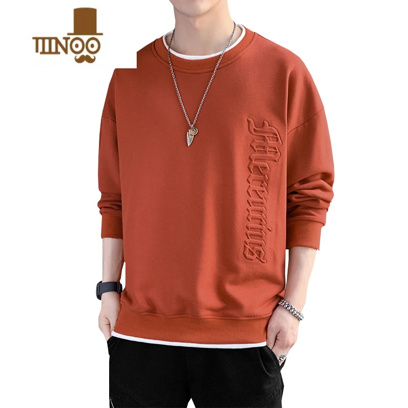 YANXU卫衣男士长袖t恤2023新款潮牌休闲圆领上衣冬季加绒打底衫高清大图