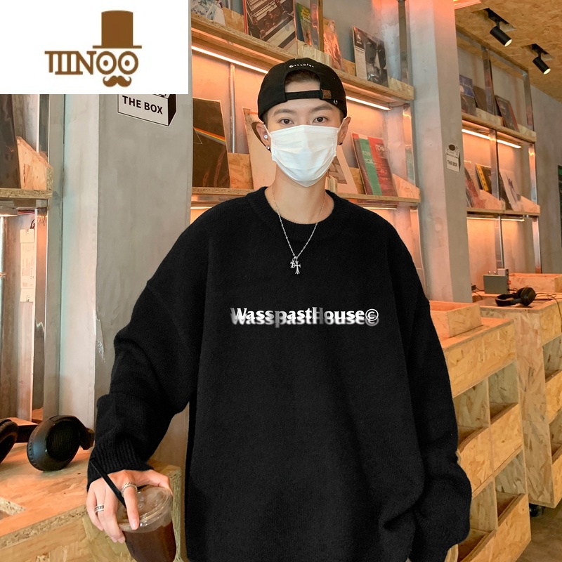 YANXU圆领毛衣男款2023韩版潮流青少年帅气针织衫中山上衣服高清大图