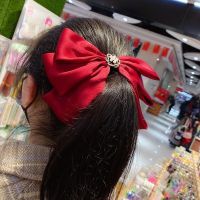 韩国东大门宫廷风轻奢淑女气质大蝴蝶结发夹弹簧夹小香风头饰发饰 酒红色三层大蝴蝶结弹簧夹