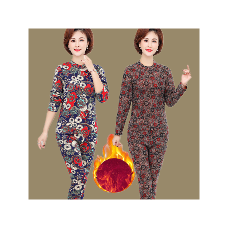 保暖内衣女套装中老年妈妈装大码弹力加绒加厚高领秋衣秋裤两件套