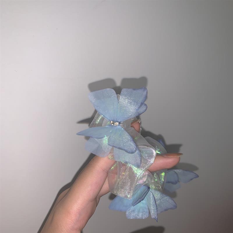 大肠发圈ins扎头发橡皮筋少女可爱人鱼姬甜美头花欧根纱仙女蝴蝶|蓝色人鱼姬