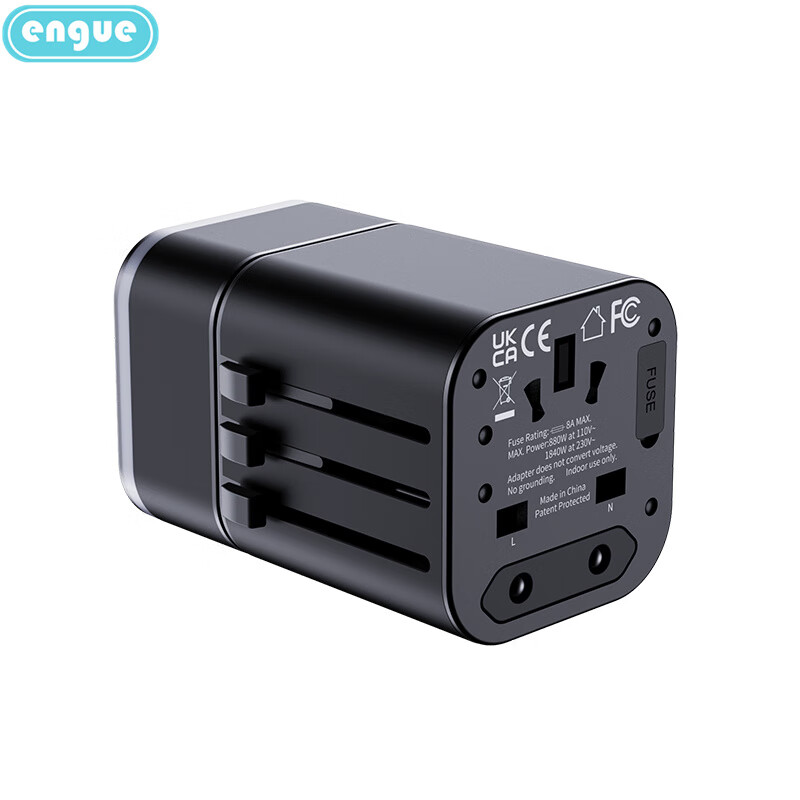 engue恩谷 劲量 3.4A双USB+Type-c全球转换插头EG-701黑色*个高清大图