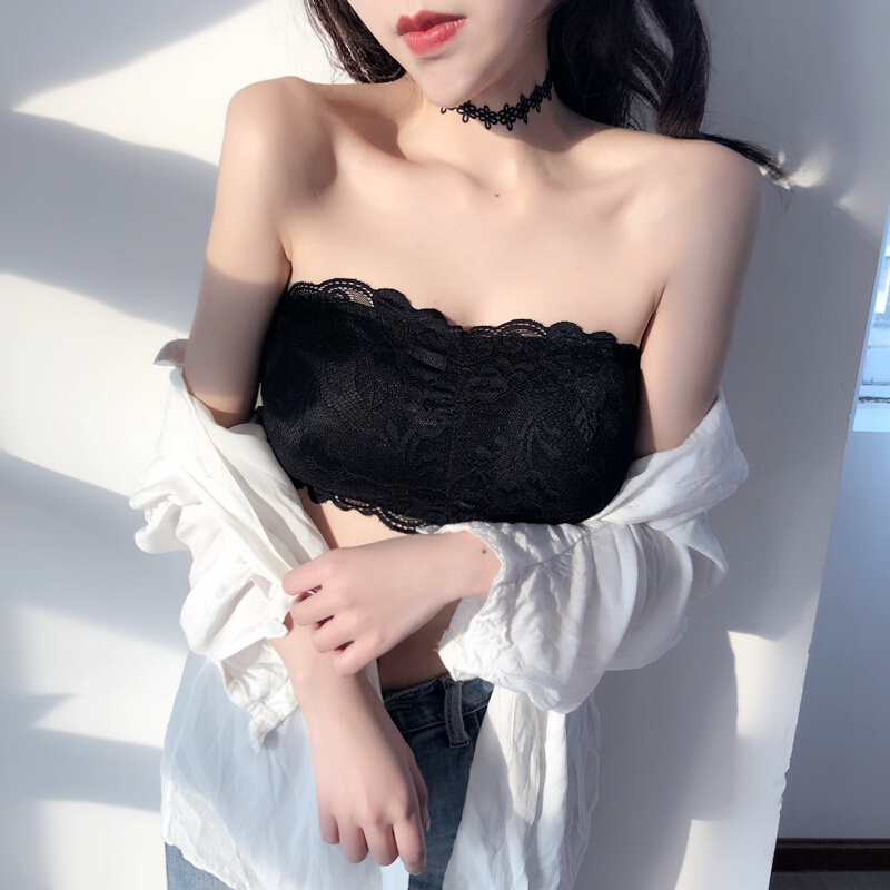 蕾丝背裹胸打底白搭背心无钢圈文胸拢带胸垫抹胸内衣