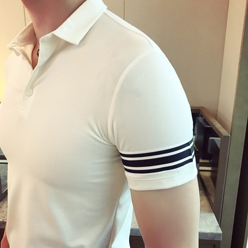 2018夏季年轻 英伦翻领POLO衫 韩版修身短袖体恤男装T恤打底上衣