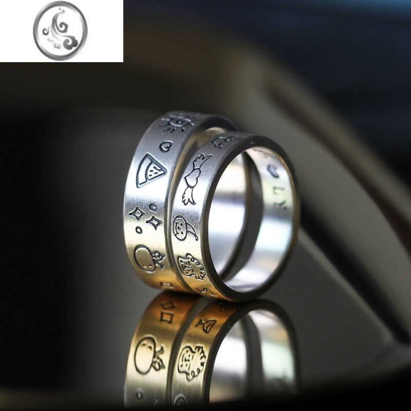 jimi涂鸦情侣对戒银银定制图案刻字母diy手工戒指男女小众设计七夕520