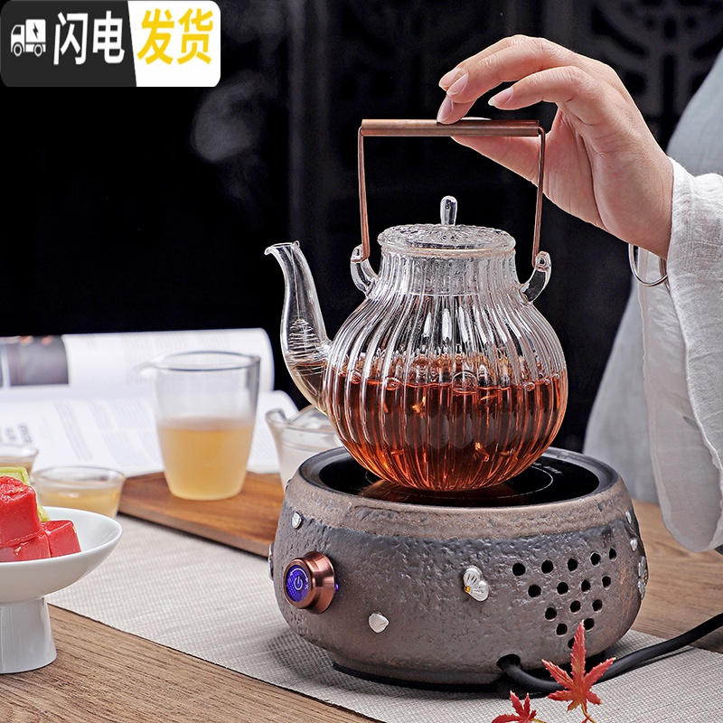 三维工匠煮茶器电陶炉整套耐热玻璃茶具套装蒸煮铁壶茶壶家用功夫茶具 手绘梅花电陶炉单炉
