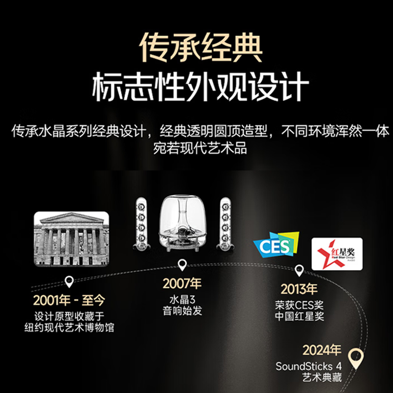 哈曼卡顿Soundsticks 4 音乐水晶4代 桌面蓝牙音箱低音炮音响水晶4黑色 居家艺术音响高清大图