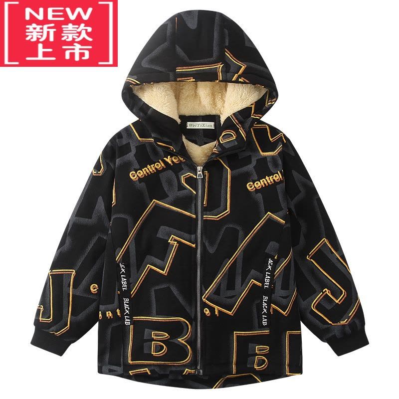 可莉允男童加绒外套秋冬季2022新款冬装酷帅洋气儿童棉服加厚中大童风衣图片
