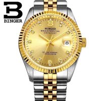 宾格BINGER 自动机械表 男士手表 独具匠心 实心金属精钢表带 背透镂空防水夜光情侣表男表 朗度男款
