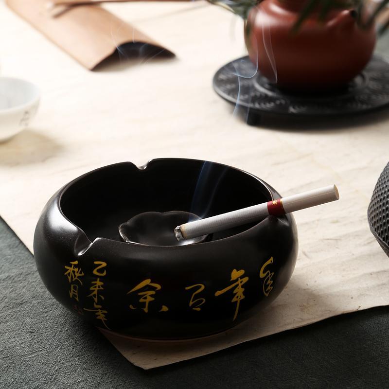 烟灰缸创意个性时尚大号烟灰缸简约欧式陶瓷居家客厅装饰烟灰缸装饰摆件刻字彩绘-水墨山水烟缸