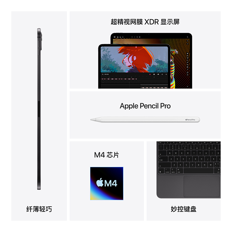 2024款appleipadpro512g11英寸m4芯片平板电脑深空灰色