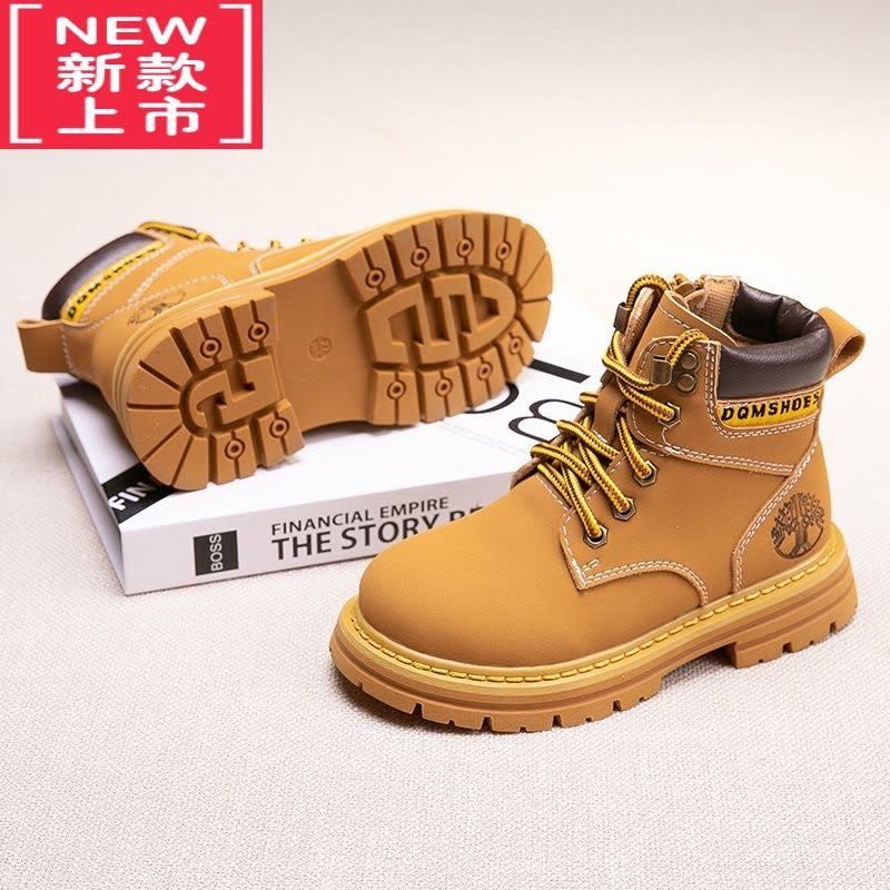 可莉允男童马丁靴2022春秋冬季新款女童儿童靴子大黄靴宝宝小童鞋子图片