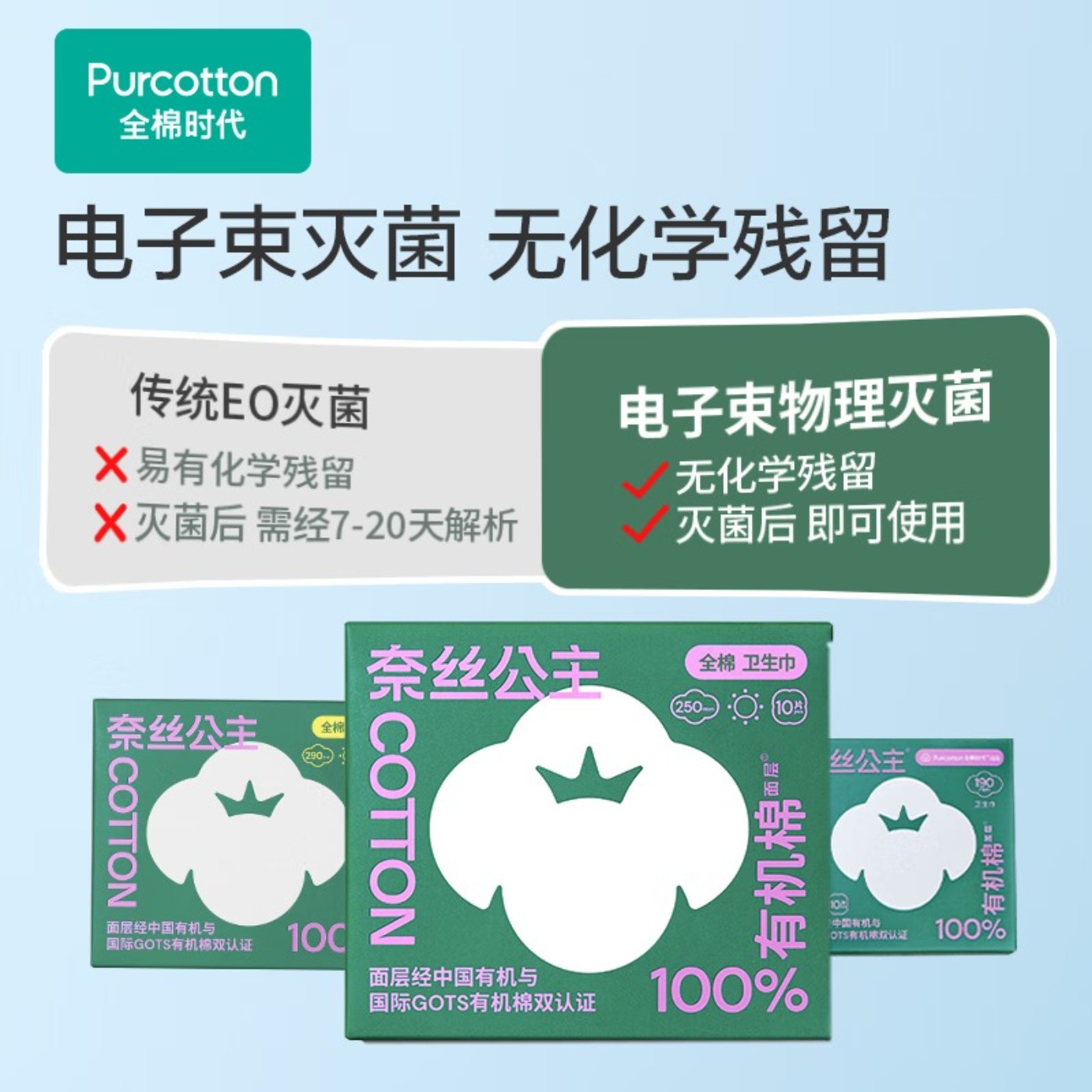 全棉时代奈丝公主100%有机棉系列卫生巾290mm,9片/盒*4高清大图