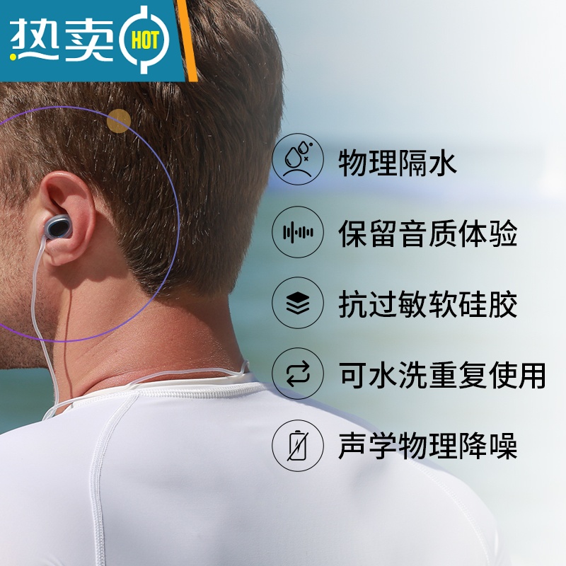 显彩Roothcp防水游泳耳塞专业不隔音洗澡冲浪漂流配防丢绳收纳盒升级 Q圈耳挂(透明色)含大小尺码 M隔音耳塞高清大图