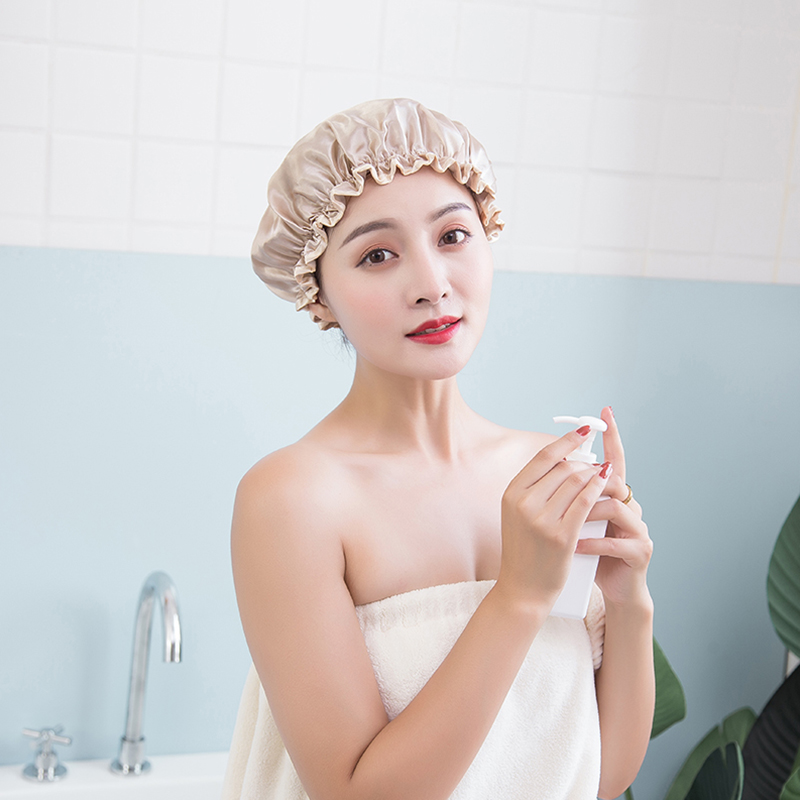 双层女加厚成人洗澡淋浴头套家用厨房防油烟帽洗头沐浴帽 三维工匠 香槟色-2个装