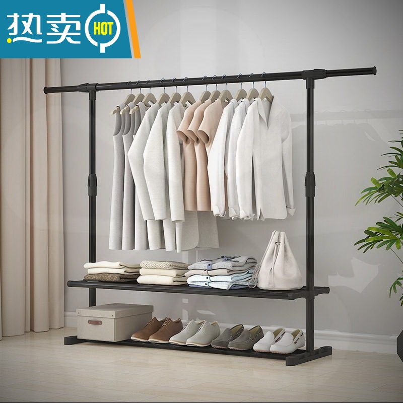 敬平简易晾衣架落地卧室小型凉挂衣架子家用宿舍室内折叠收纳晒架杆子 新款伸缩68长好使款+轮子1个高清大图