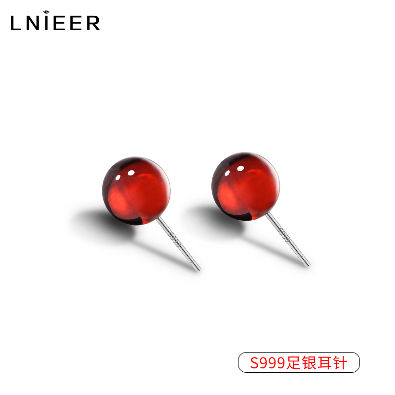 999纯银石榴石耳钉女2025新款潮红色耳环气质耳棒养耳洞耳饰送女朋友老婆情人节七夕生日礼物