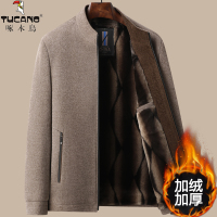 啄木鸟中年男士毛呢夹克爸爸秋装外套秋冬季中老年呢子男装50岁6夹 195适合165-180斤 卡其色加绒加厚