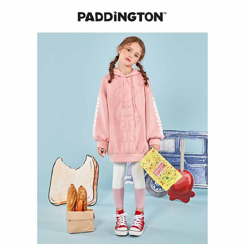 Paddington Bear帕丁顿熊童装女童卫衣春季连帽卫衣连衣裙