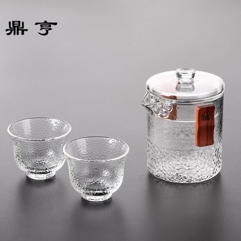 鼎亨花茶具加厚耐高温玻璃泡茶壶绿茶过滤茶壶配两杯家用茶具套装