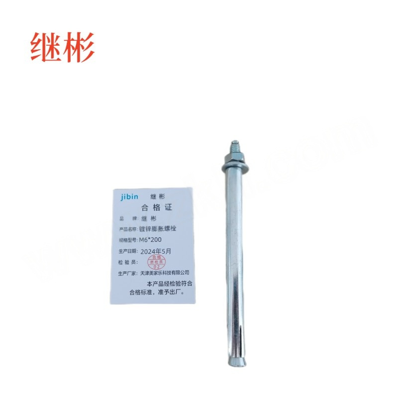 JIBIN/继彬 GB22795-表5 膨胀螺栓 碳钢 镀白锌 M6×200 1个高清大图