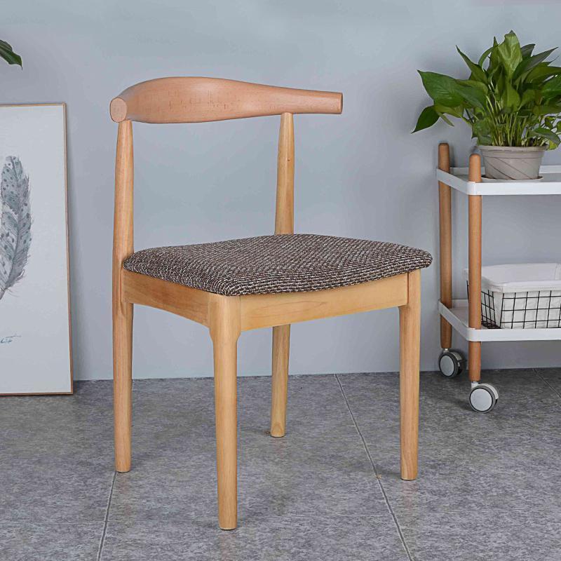 汐岩牛角椅实木北欧餐椅现代简约家用书房凳子书桌餐厅实木椅子靠背椅 （橡胶木）原木色4号坐垫