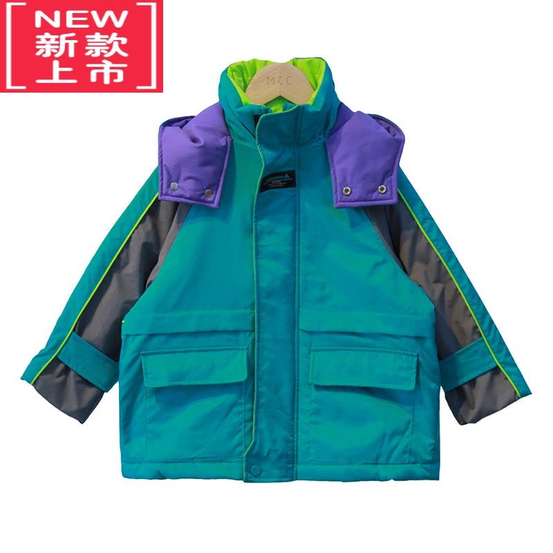 可莉允童装儿童时尚夹棉衣冲锋衣2022冬新品男童韩范拼色外套棉服图片