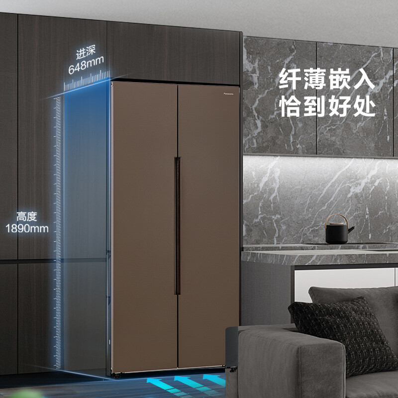 松下NR-EB57TPA-T 超薄可嵌入对开门570升 app智控银离子风冷无霜 内置美妆盒[钻光棕]展示柜高清大图