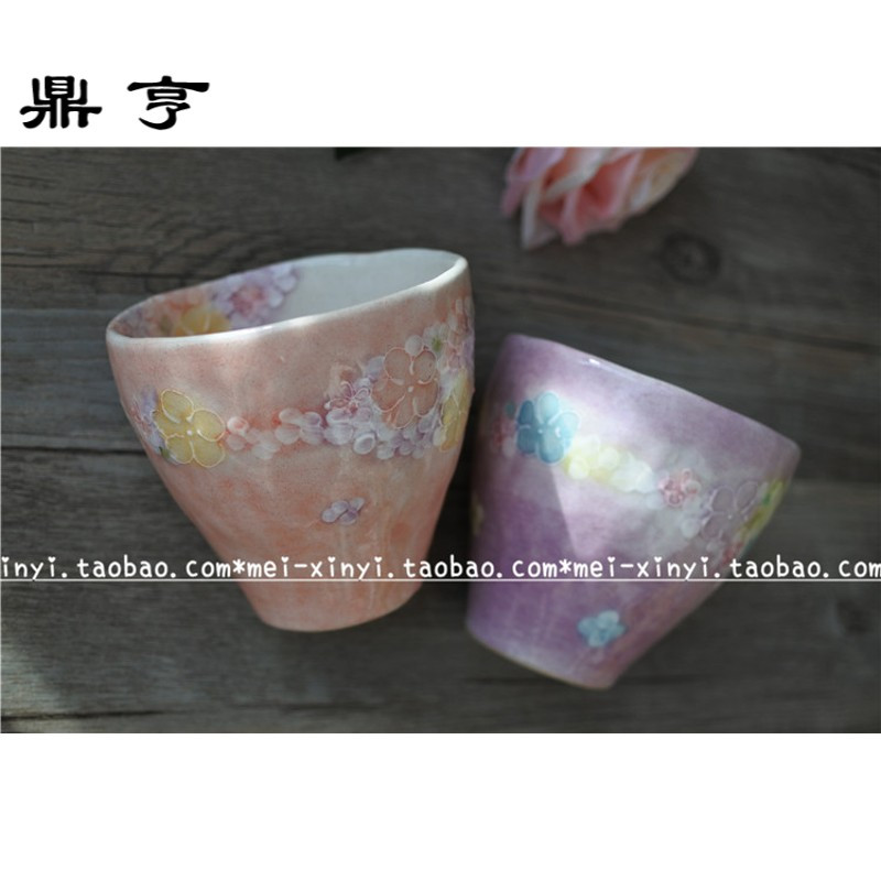 鼎亨现货日本濑户烧繁花花朵樱花手绘马克杯小花牛奶咖啡杯茶杯送