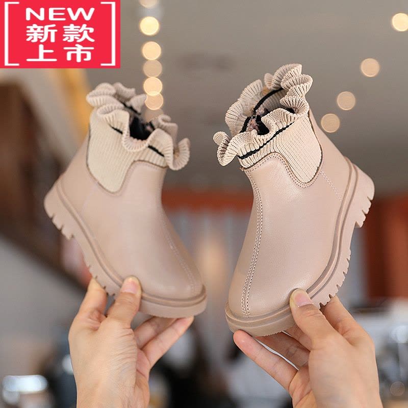 可莉允女童马丁靴2022新款公主鞋针织短靴小女孩加绒秋冬保暖儿童靴子图片