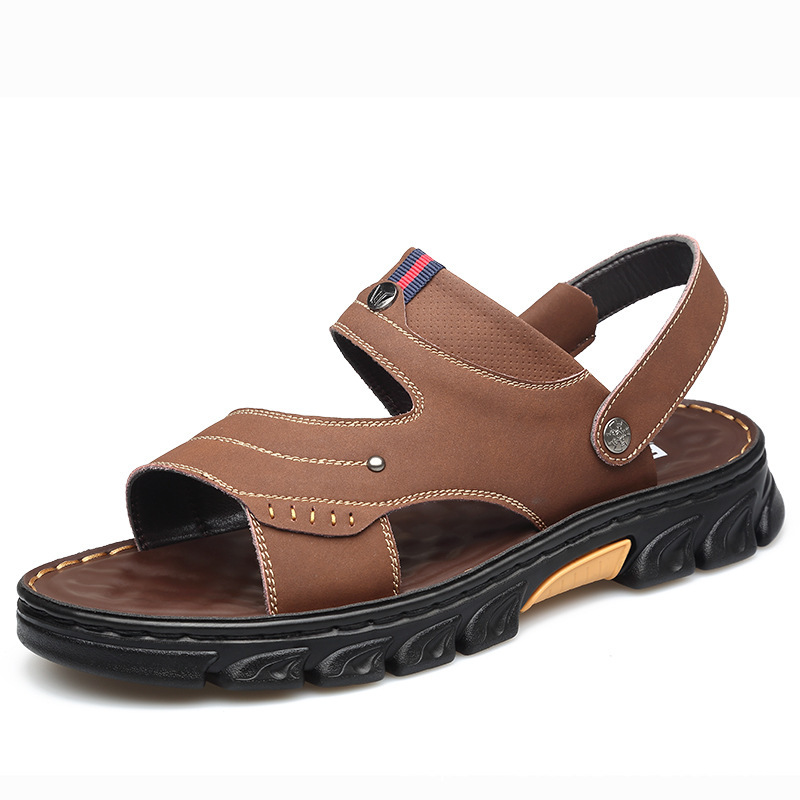 凉鞋男新款夏季休闲男士沙滩鞋防滑透气真皮凉拖两用外穿拖鞋2051