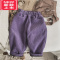 可莉允韩国复古紫色~儿童加绒保暖灯芯绒休闲裤子男女宝宝长裤萝卜裤冬保暖裤