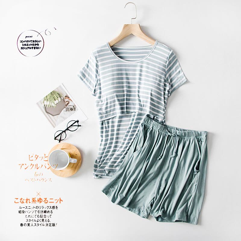 迪鲁奥(DILUAO)莫代尔夏季月子服短袖哺乳期产后家居服套装喂奶加大码孕妇睡衣裤图片
