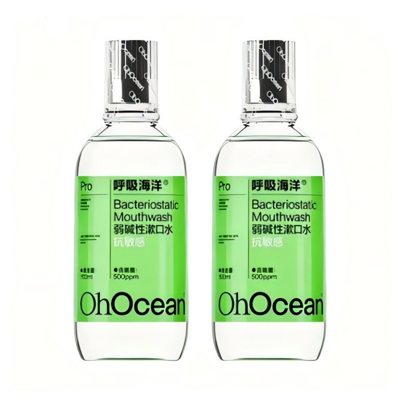 呼吸海洋弱碱性抗敏感漱口水含氟防蛀 海洋薄荷 500ml*2瓶 绿