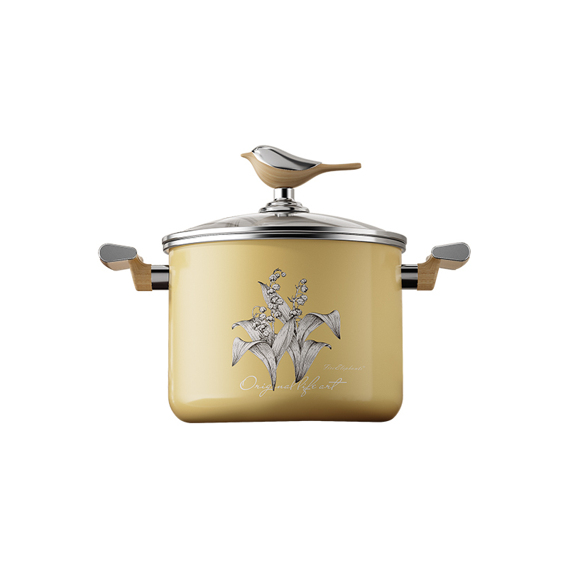 火象 鸟语花香珐琅汤锅HXG-TG352 浅黄色23.5cm