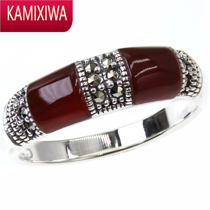 KAMIXIWA银高级感轻奢时尚复古简约光圈指环红玛瑙戒指女镶钻食指戒