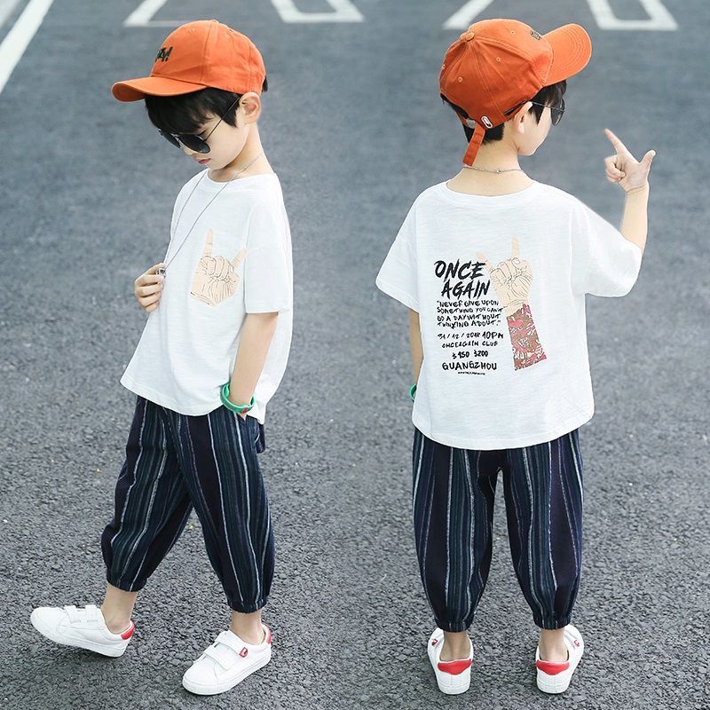依蓝圣雪男童夏季套装儿童夏装宝宝短袖童装中大童1-5岁小孩两件套潮