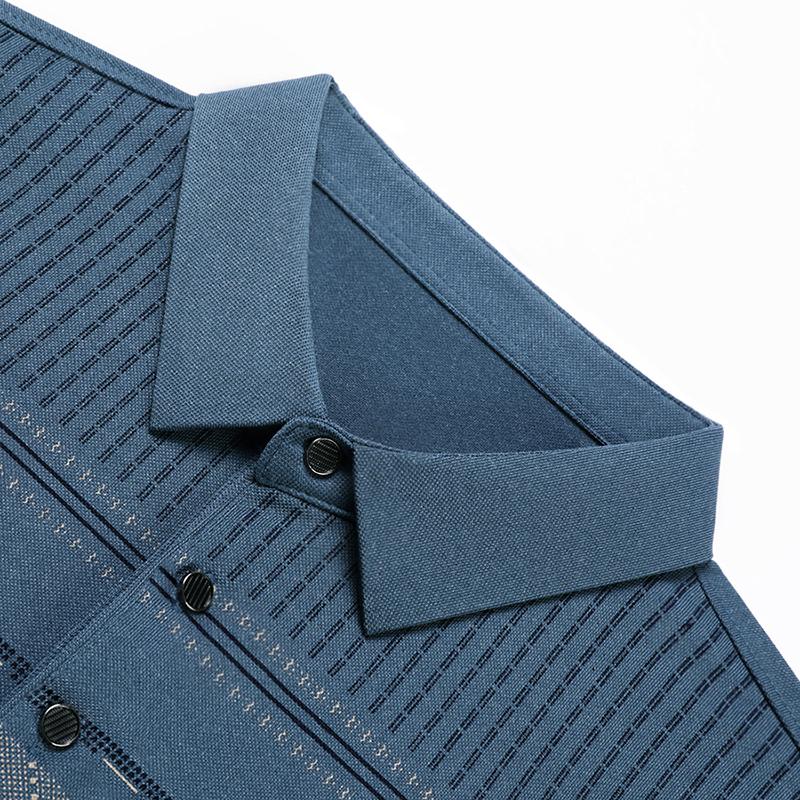 啄木鸟2025春秋季长袖T恤翻领带口袋男士中老年爸爸装上衣polo衫高清大图